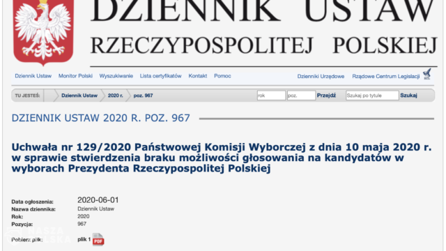 Uchwała PKW dot. wyborów prezydenckich została opublikowana w Dzienniku Ustaw