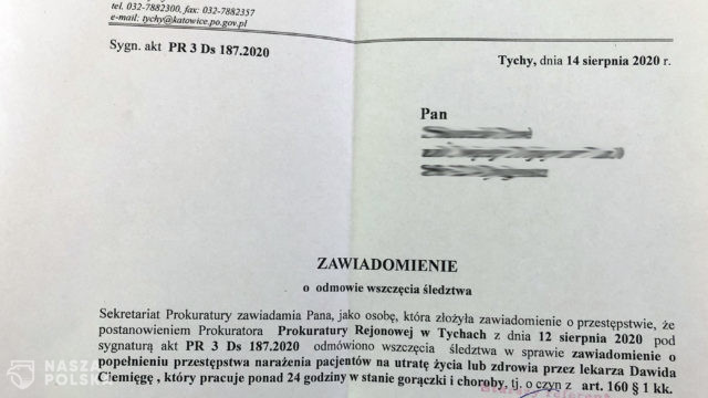 Prokuratura: lekarz może pracować ponad dobę, chory i z gorączką