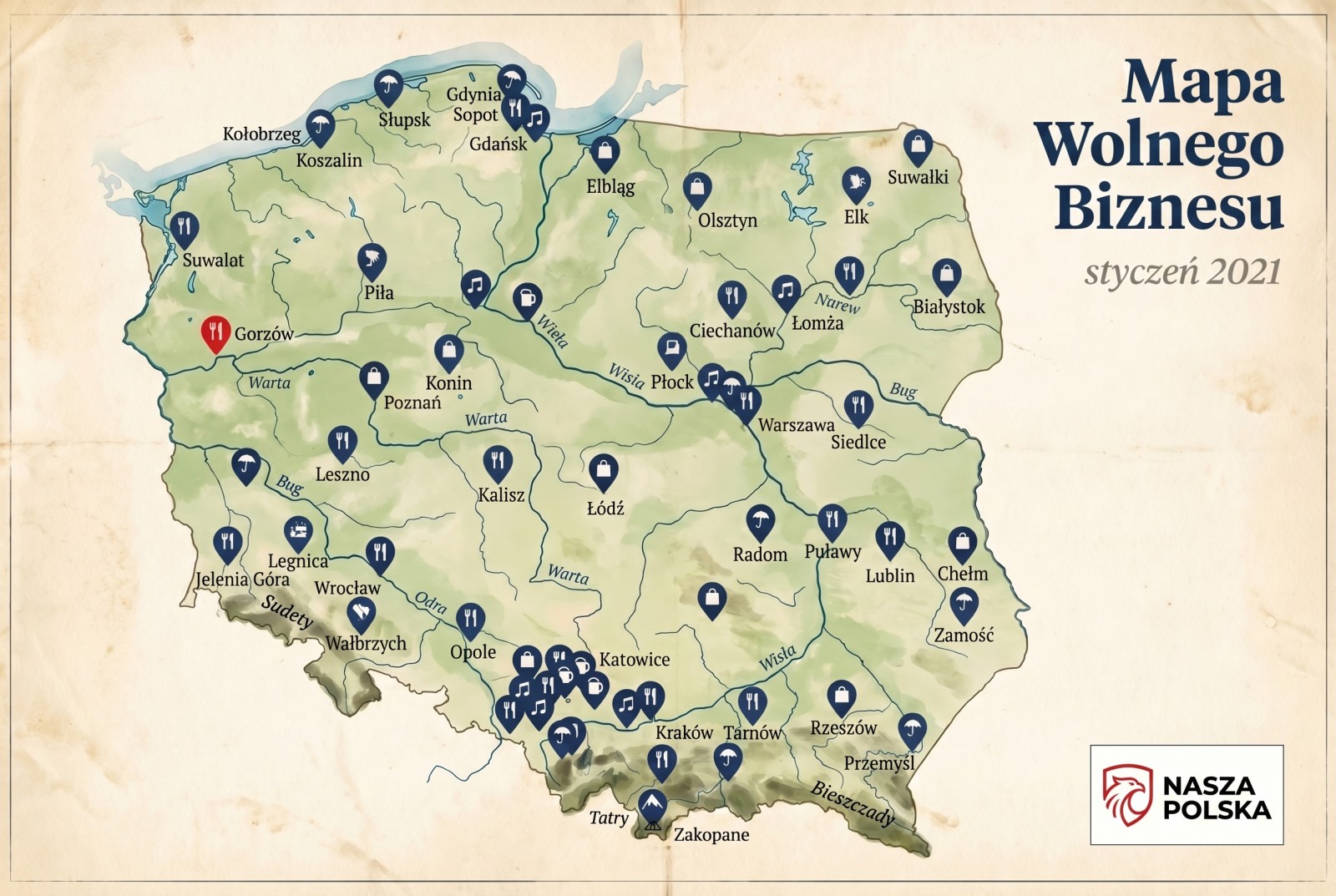 Interaktywna mapa wolnego biznesu — styczeń 2021, akcja #otwieraMY polskich przedsiębiorców z 50+ punktów wolnych biznesów w całej Polsce