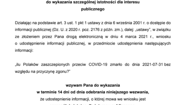 Ministerstwo Zdrowia nie chce ujawnić ilu Polaków zmarło po szczepieniu