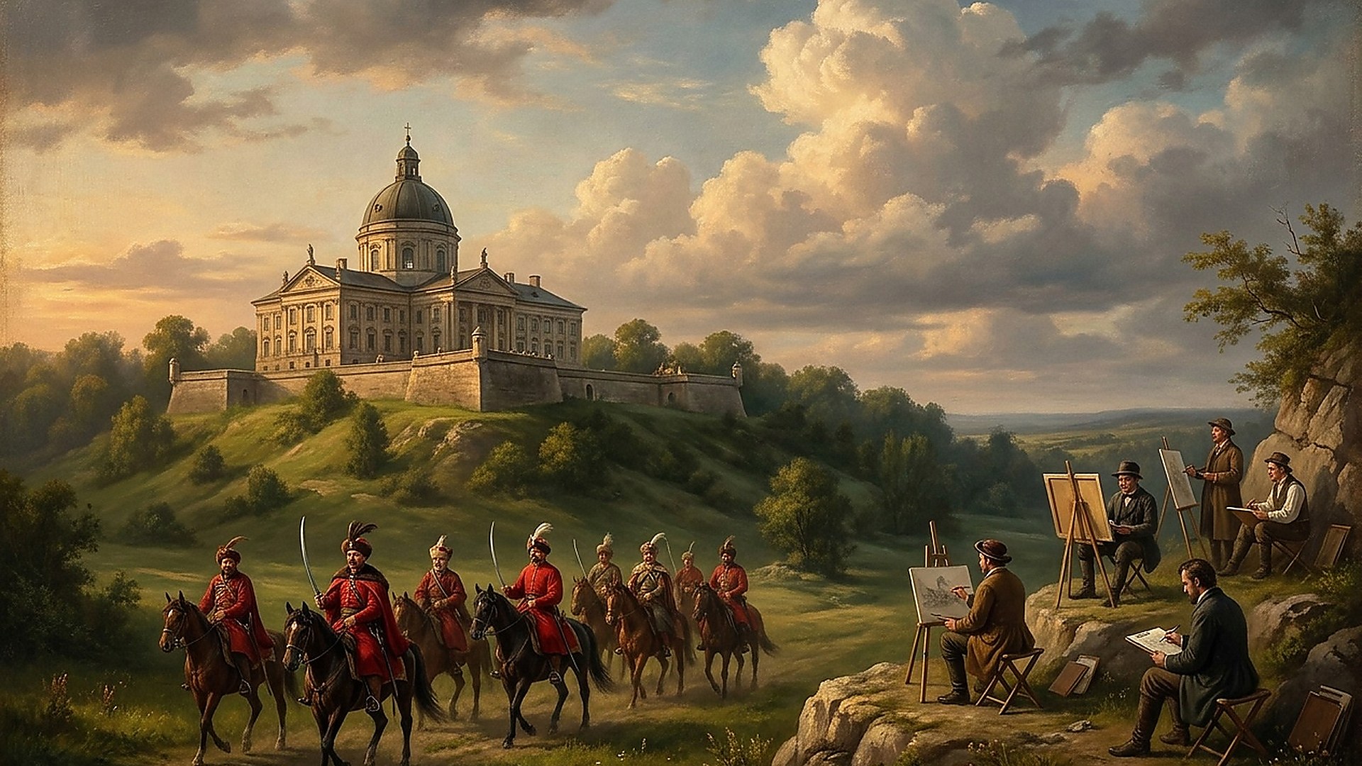 Zamek w Podhorcach w Galicji widziany oczami polskich malarzy historycznych XIX wieku — Juliusza Kossaka i Józefa Brandta