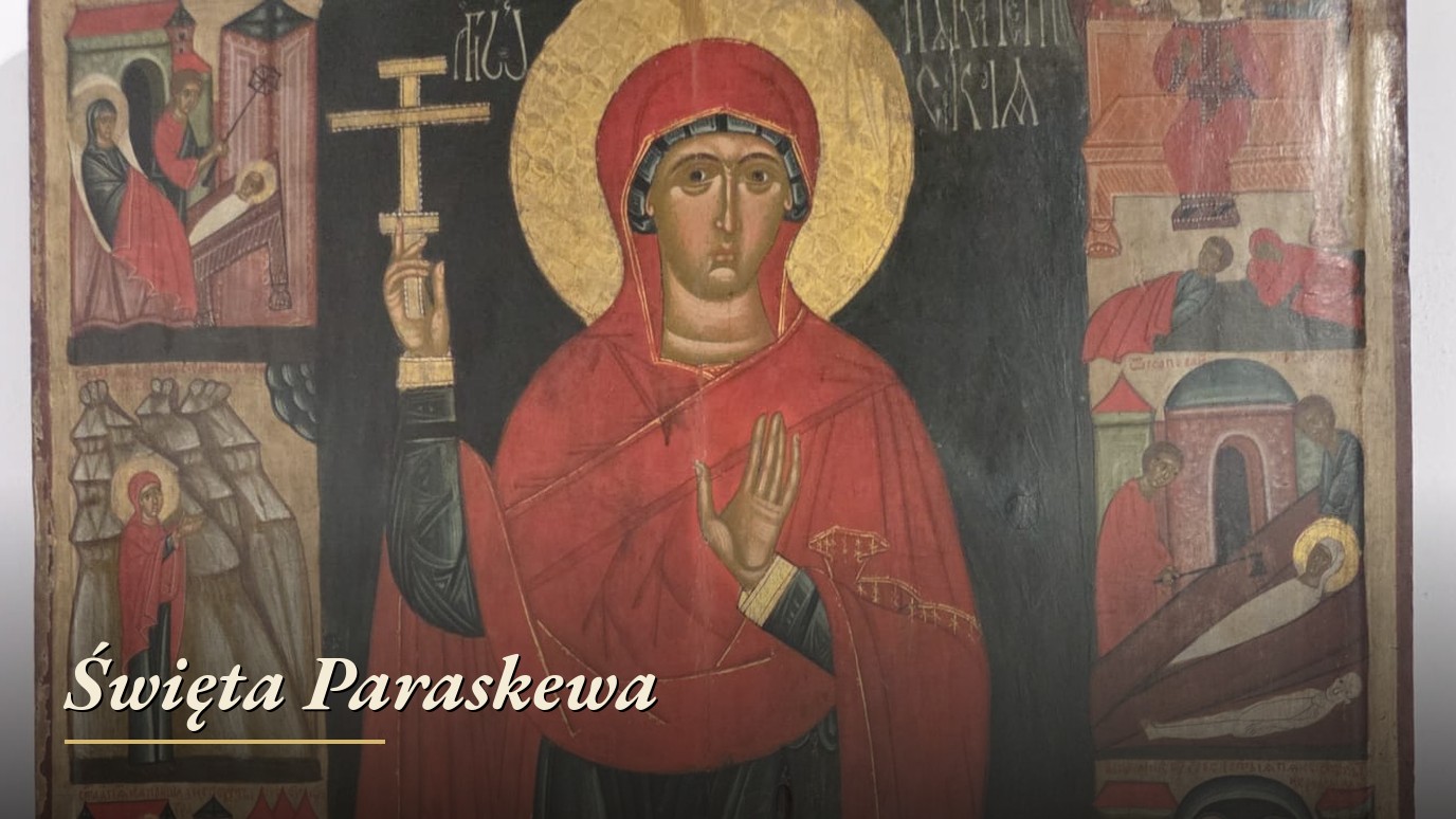 Święta Paraskewa (Piątnica) w czerwonym płaszczu z krzyżem – ikona żywotowa z Sanoka