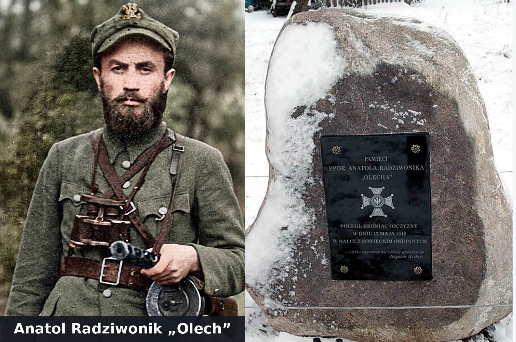 Anatol Radziwonik „Olech" — pokolorowany portret i pomnik w Raczkowszczyźnie