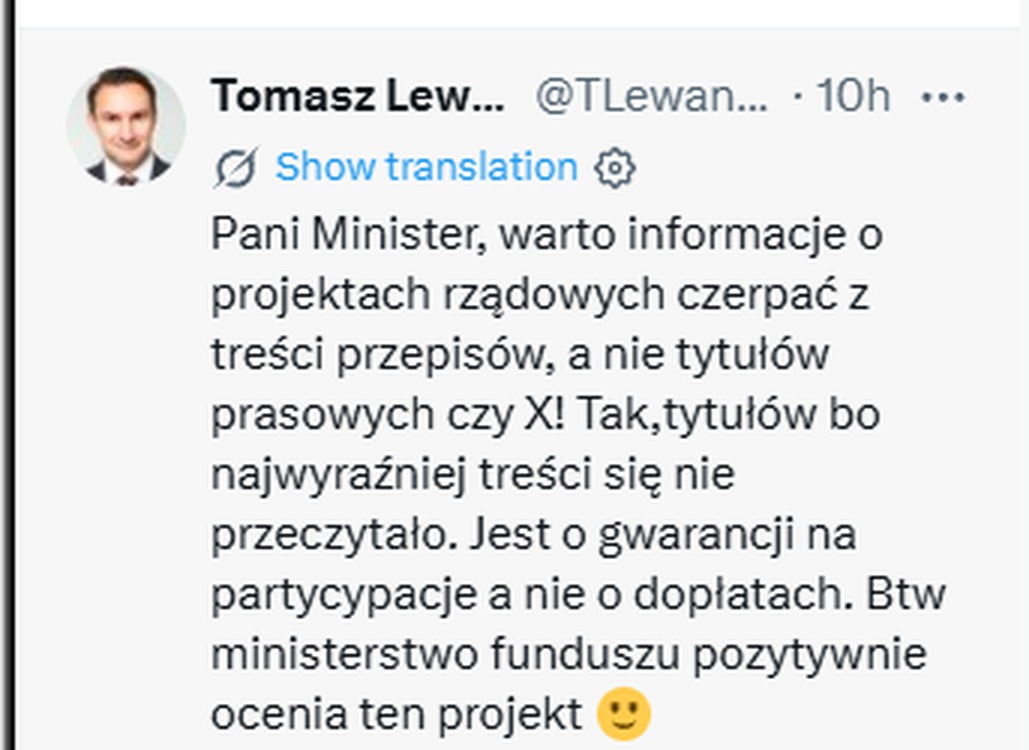 Odpowiedź Tomasza Lewandowskiego w sprawie kredytu na partycypację TBS