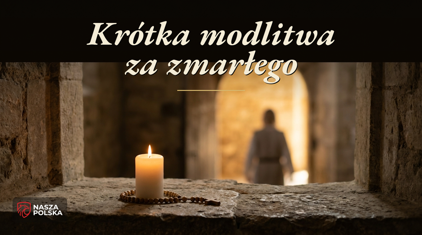 Krótka modlitwa za zmarłego – świeca i różaniec na parapecie kościoła, tekst krótkiej modlitwy i intencja