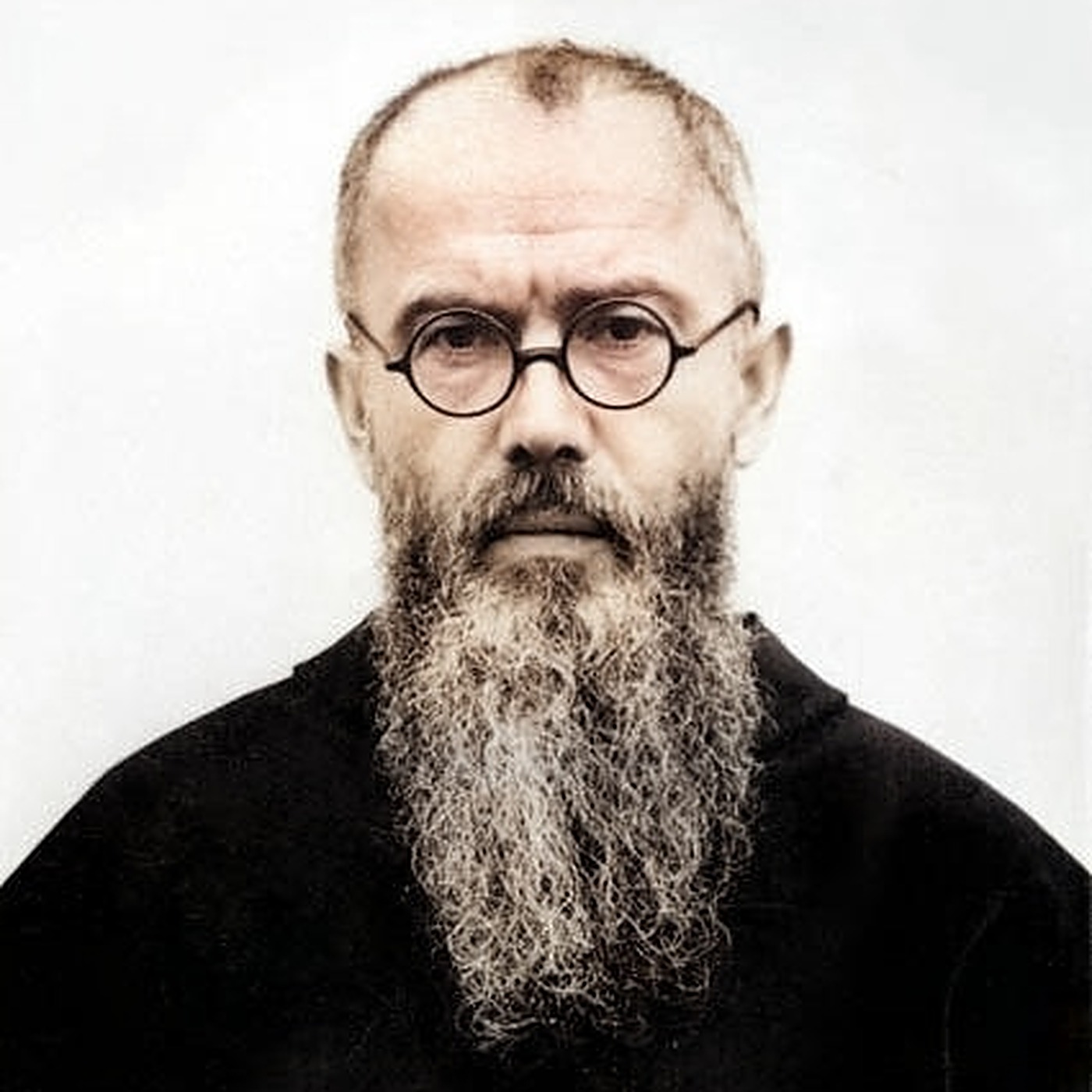 Młody Maksymilian Kolbe z brodą jako misjonarz - portret archiwalny skoloryzowany