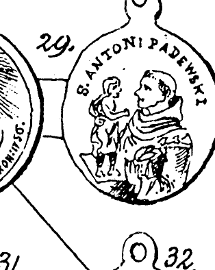 Medalik świętego Antoniego Padewskiego z katalogu medalików religijnych Rewolińskiego