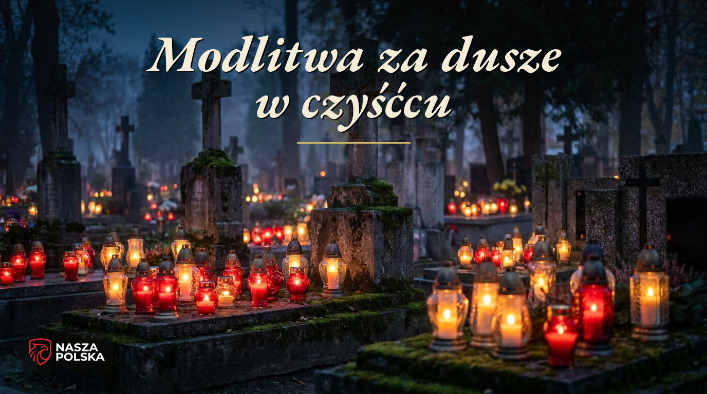 Modlitwa za dusze w czyśćcu – cmentarz pełen zniczy o zmierzchu, pamięć i modlitwa za dusze czyśćcowe