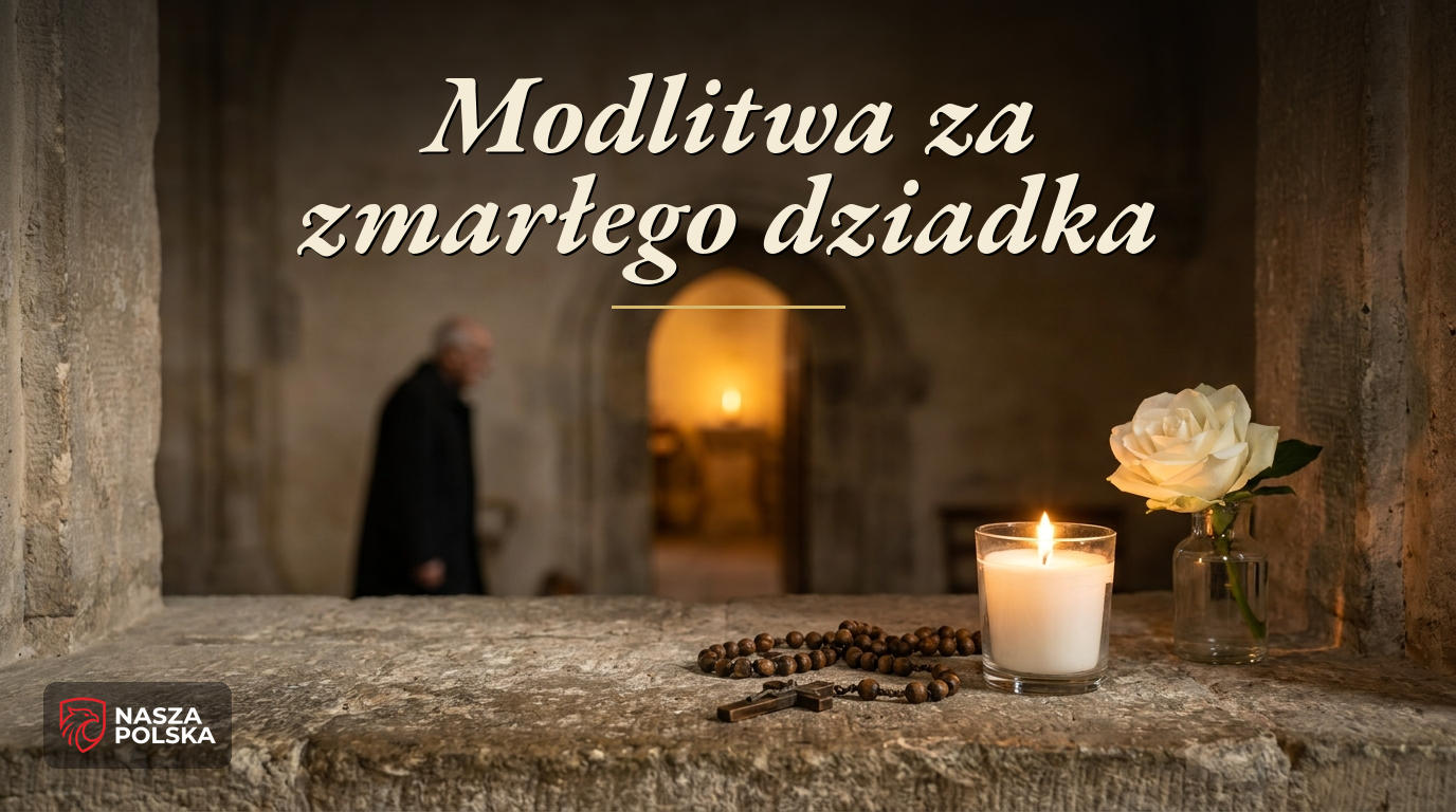 Modlitwa za zmarłego dziadka – świeca, różaniec i biały kwiat w kościele, tekst modlitwy i intencja