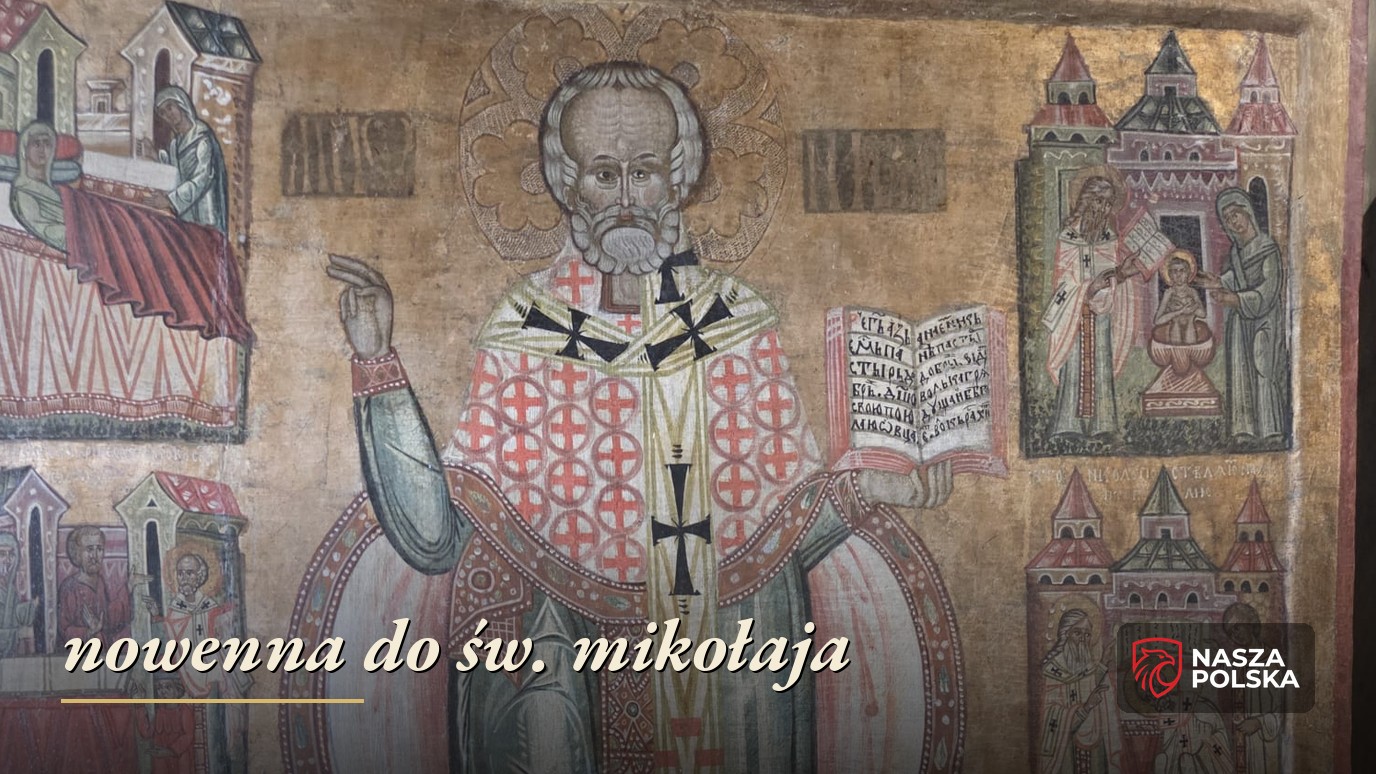Święty Mikołaj biskup z Miry – ikona żywotowa, błogosławiący z Ewangelią