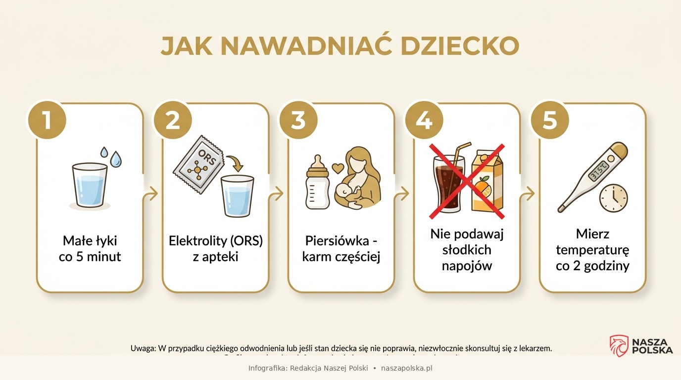 Jak nawadniać dziecko - 5 kroków - infografika