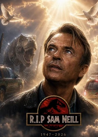 Grafika pożegnalna R.I.P. Sam Neill 1947-2026