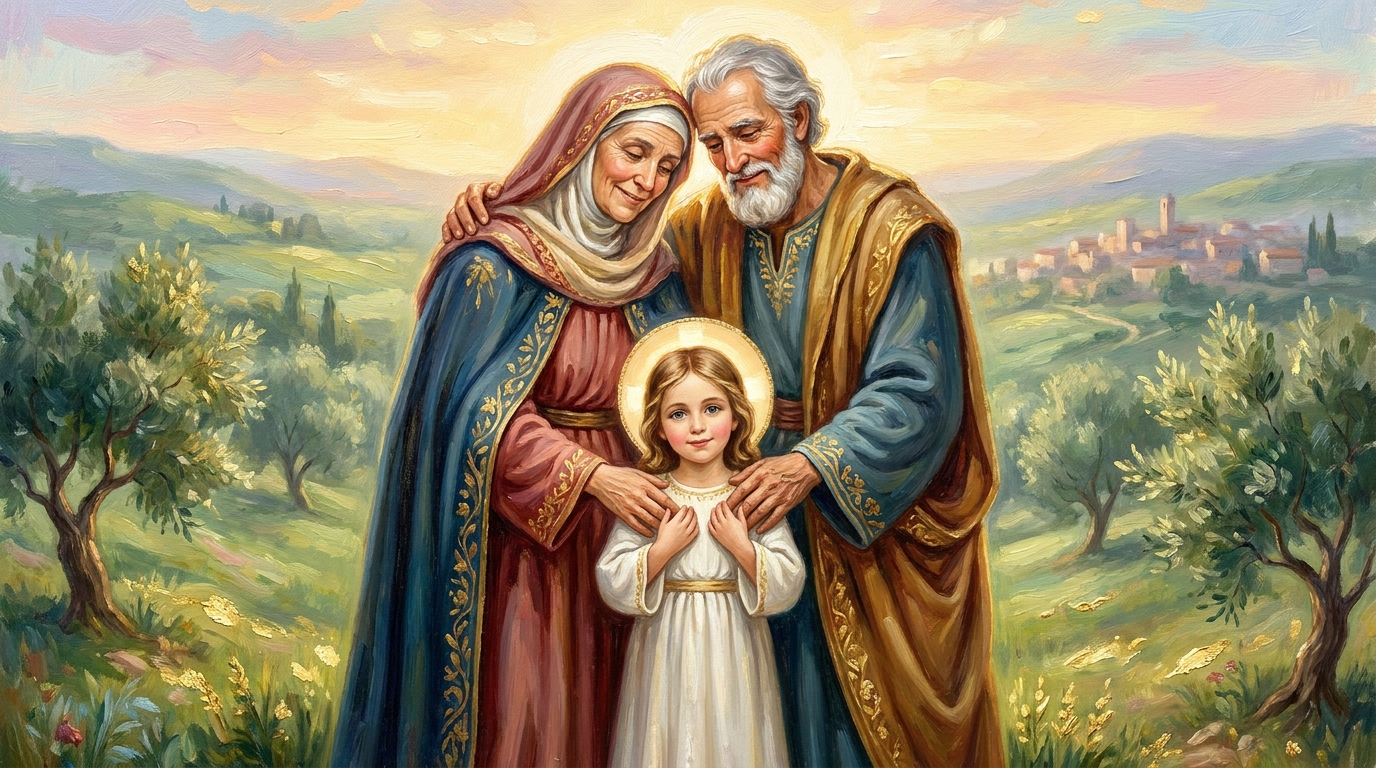 Święci Joachim i Anna z małą Maryją – rodzice Najświętszej Maryi Panny