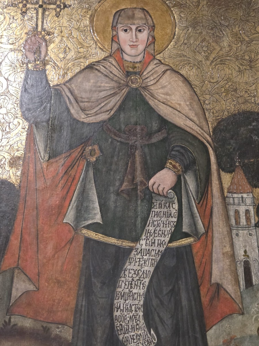 Święta Paraskiewa (Piątnica) z krzyżem męczeńskim i rozwiniętym zwojem – ikona z Sanoka