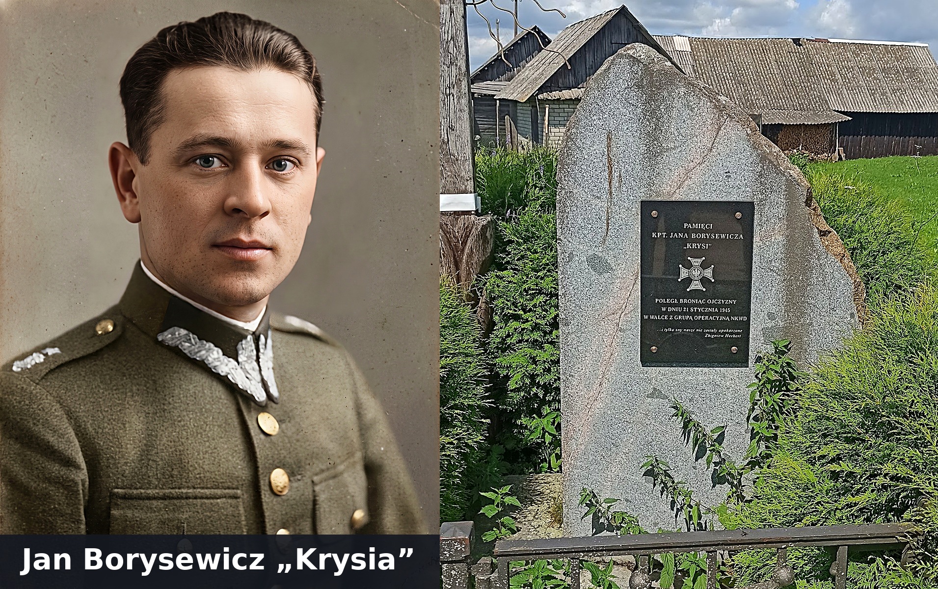 Jan Borysewicz „Krysia" — pokolorowany portret i pomnik pod Naczą