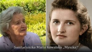 Maria Kowalska pseudonim Myszka na dwóch portretach: jako stuletnia kobieta i jako młoda dziewczyna z czasów wojny