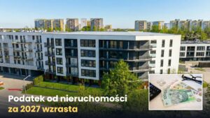Nowy budynek mieszkalny z lokalami usługowymi w parterze, obok banknoty i kalkulator