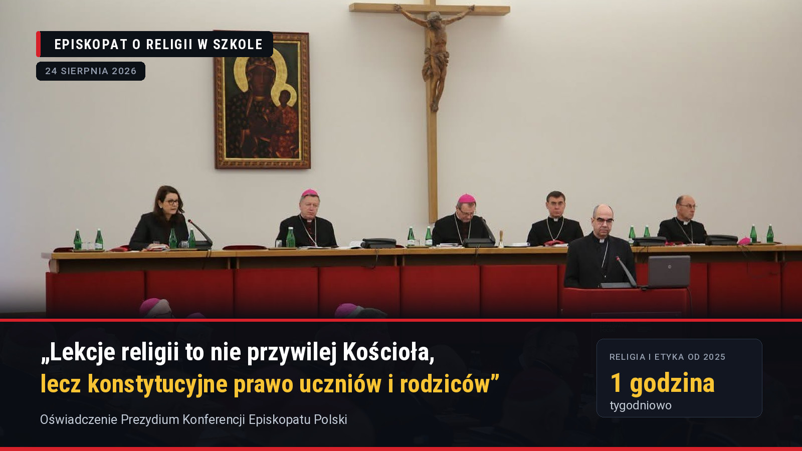Biskupi podczas obrad Konferencji Episkopatu Polski, w tle krzyż i obraz Matki Bożej Częstochowskiej