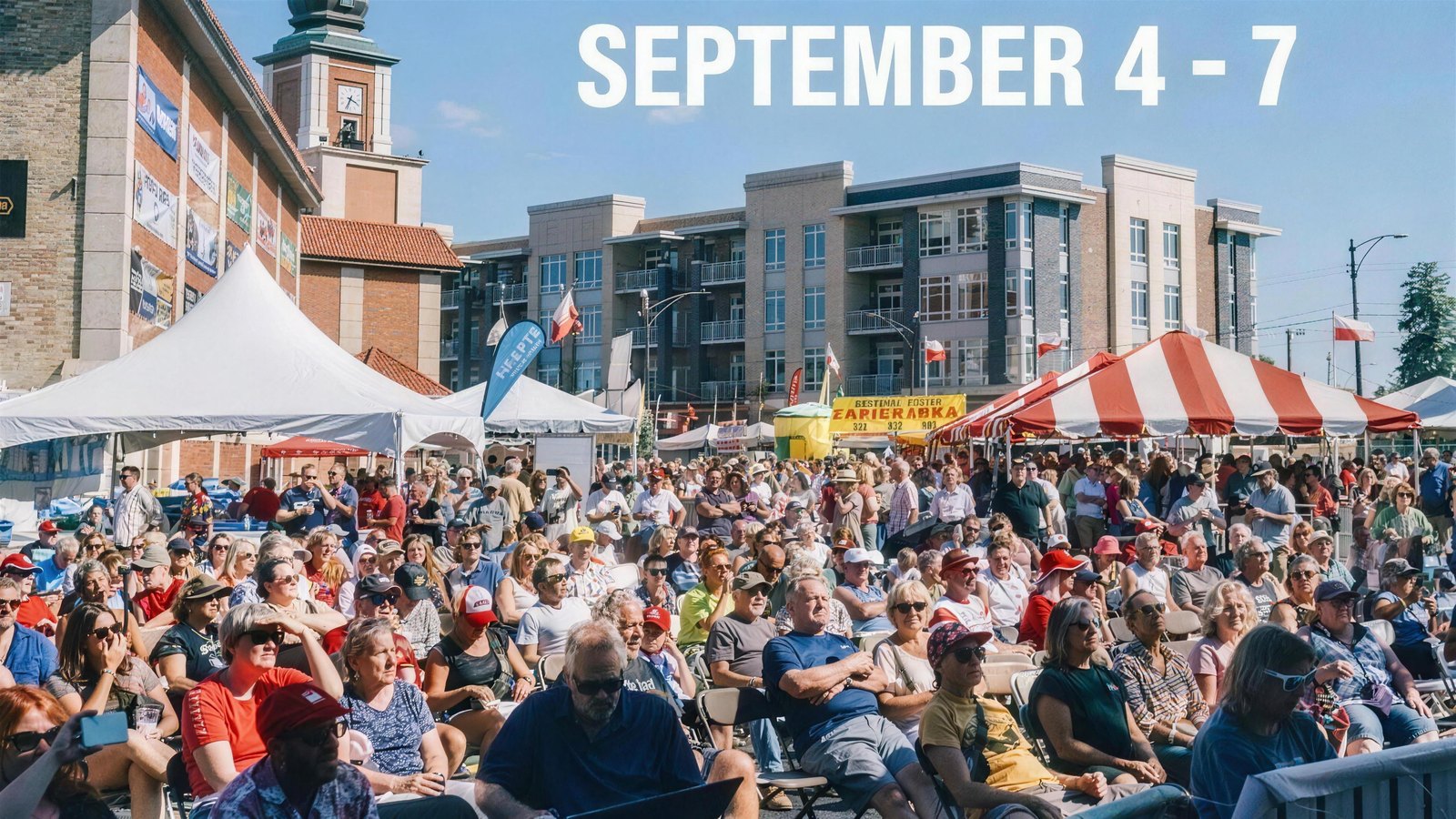 Publiczność przed sceną plenerową na festiwalu Taste of Polonia Chicago, w tle namioty i stoiska