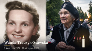 Wanda Traczyk-Stawska jako młoda dziewczyna i jako sędziwa powstanka w berecie z orzełkiem