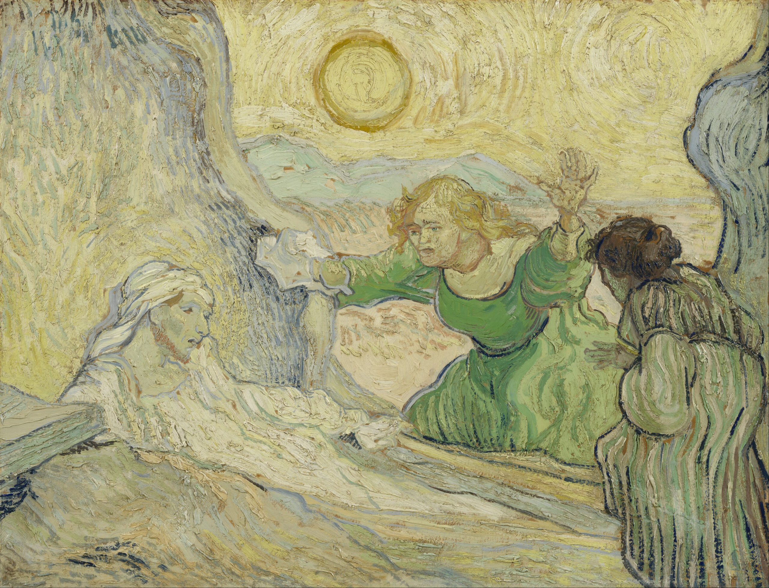 Wskrzeszenie Łazarza według Rembrandta – obraz Vincenta van Gogha z 1890 roku: Łazarz budzi się w grocie, nad nim wschodzące słońce zamiast postaci Chrystusa