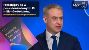 Krzysztof Gawkowski ze Strategią Cyfryzacji Państwa, obok logo firmy MyDr, z której wyciekły dane medyczne