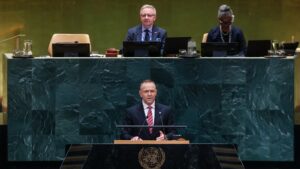 Karol Nawrocki przemawiający w ramach 81. sesji Zgromadzenia Ogólnego ONZ