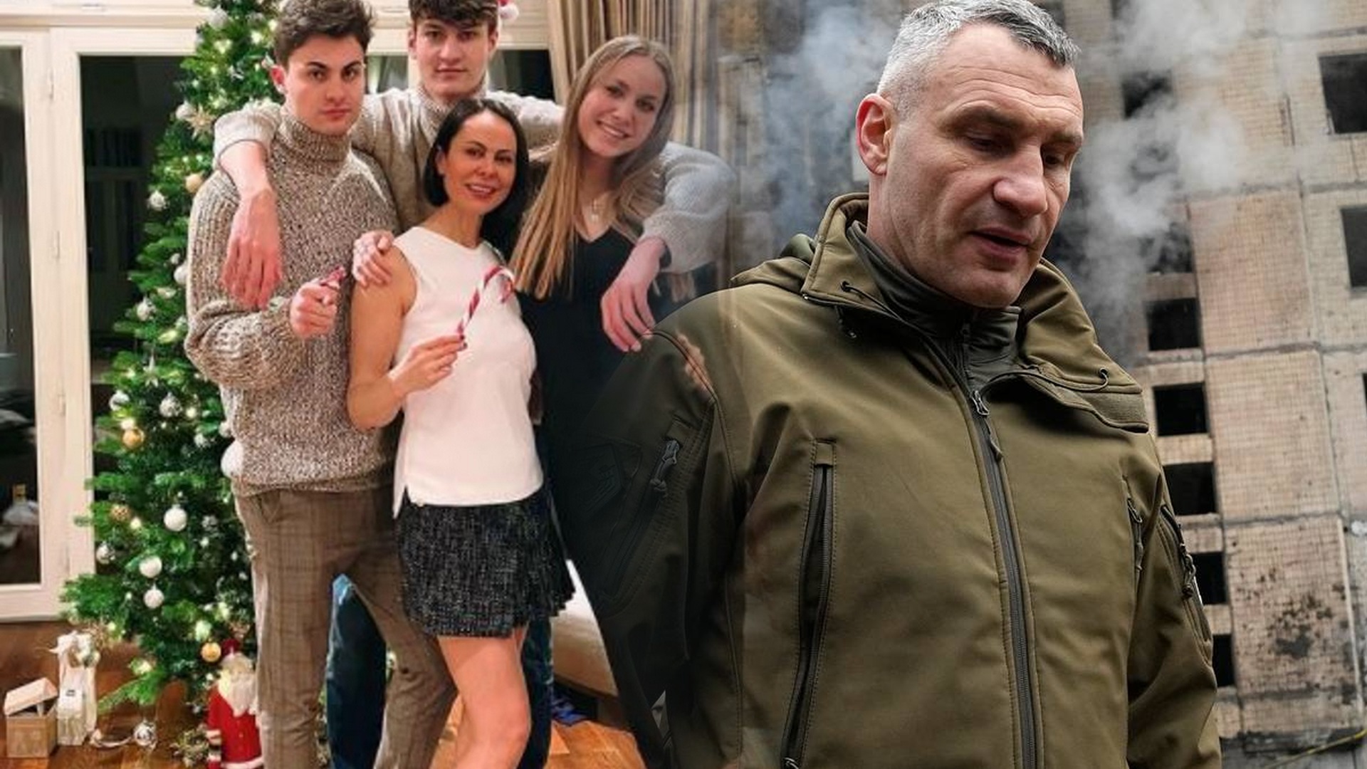 kolaż dwóch zdjęć: z lewej była żona Witalija Kliczki wraz z ich dziećmi. Z prawej Witalij Kliczko