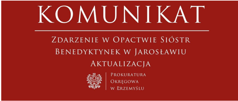 Grafika komunikatu Prokuratury Okręgowej w Przemyślu o zdarzeniu w Opactwie Sióstr Benedyktynek w Jarosławiu