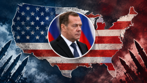Miedwiediew na tle mapy USA