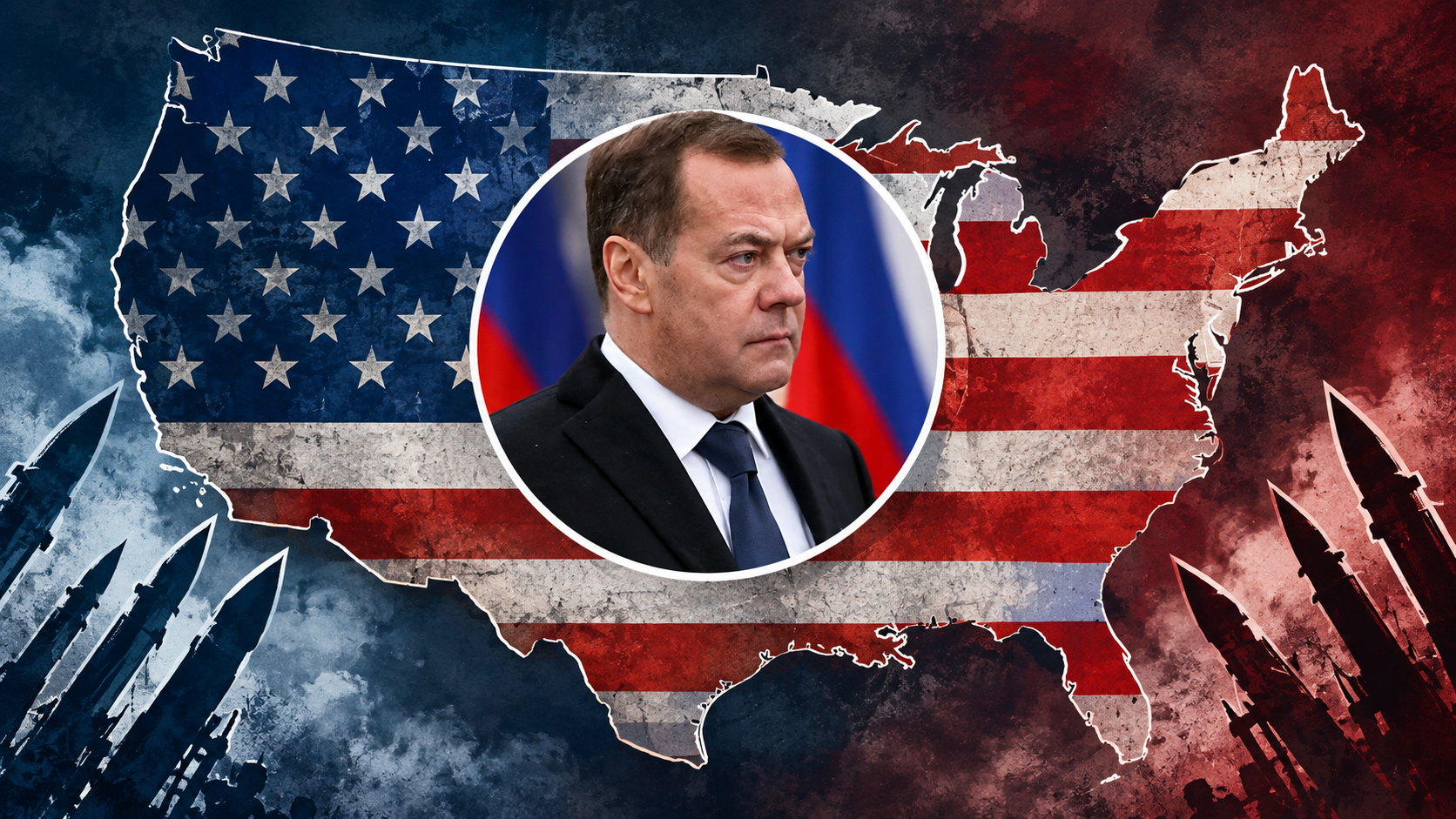 Miedwiediew na tle mapy USA