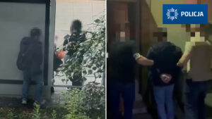 Zatrzymanie 36-letniego obywatela Azerbejdżanu i kadr z przystanku przy Hali Kopińskiej w Warszawie