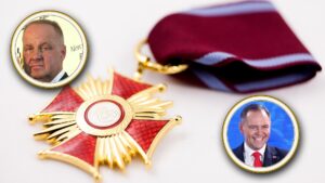 Zdjęcie przedstawia dziennikarskie główki Rozalskiego i Prezydenta Nawrockiego, na tle Złotego Krzyża Zasługi.
