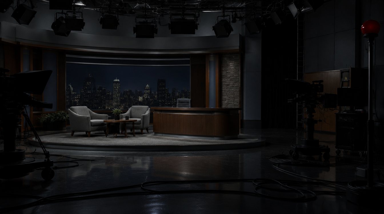 Puste studio telewizyjne z wyłączonymi światłami - cenzura prewencyjna w mediach publicznych