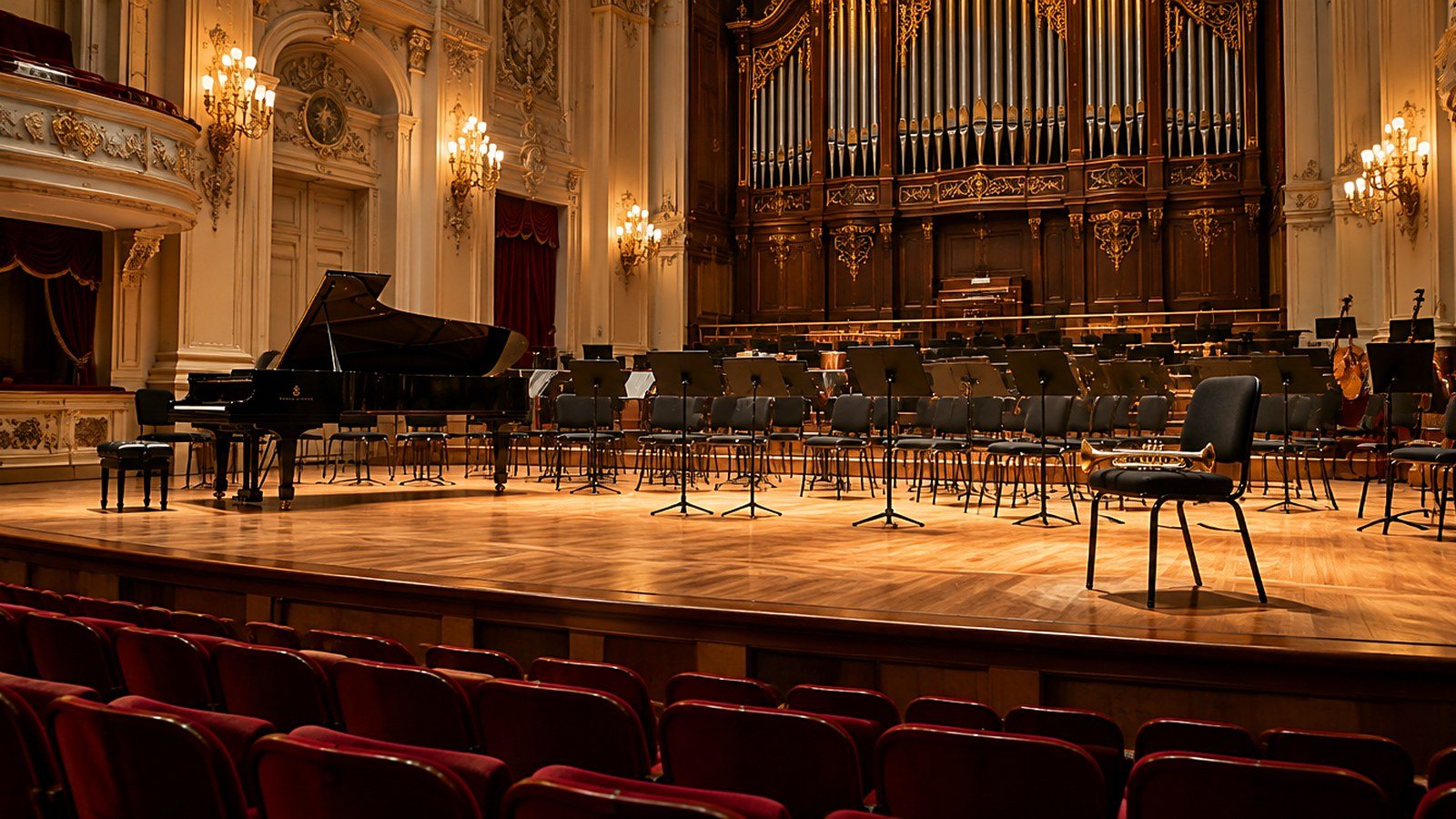 Pusta sala koncertowa z fortepianem, IV Symfonia Lutosławskiego w Filharmonii Narodowej
