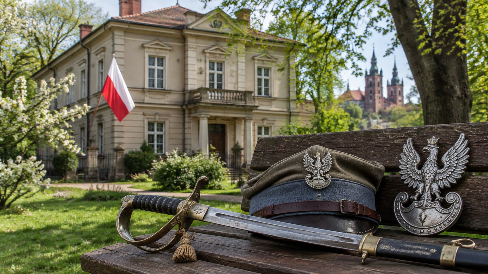 Willa w Krakowie, szabla i rogatywka legionowa, ilustracja do tekstu o Oleandrach i Domu Józefa Piłsudskiego