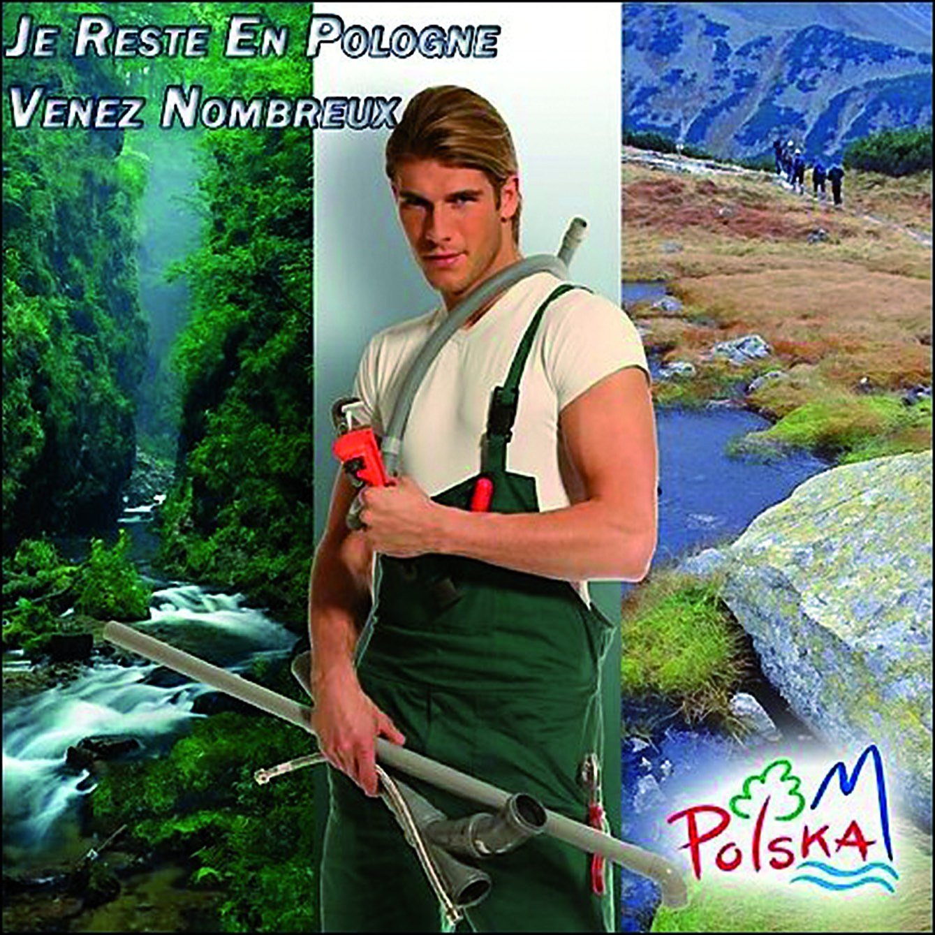Plakat z polskim hydraulikiem promujący Polskę we Francji