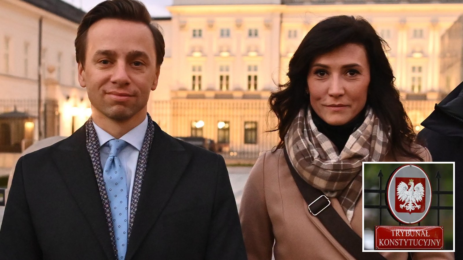 Krzysztof Bosak i Ewa Zajączkowska-Hernik przed Pałacem Prezydenckim po rozmowie o skróceniu kadencji Sejmu