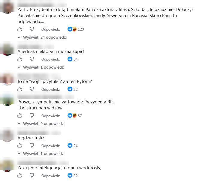 Komentarze internautów krytykujących Cezarego Żaka po żarcie o prezydencie - część 1